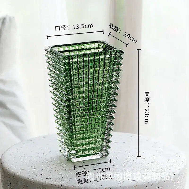 Geometric ribbed clear & dark gray crystal glass vase living room decor