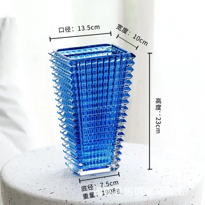 Geometric ribbed clear & dark gray crystal glass vase living room decor