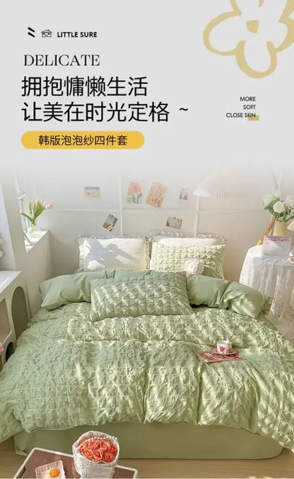 French style light blue princess bedding set bedroom ruched cotton