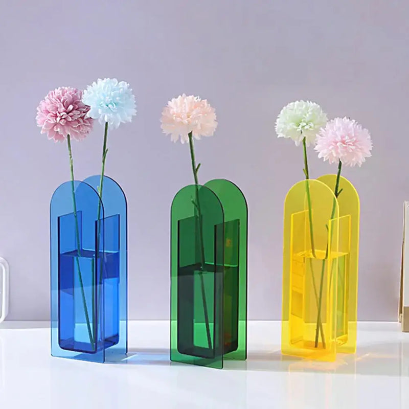 Nordic style rainbow color acrylic flower vase living room decor
