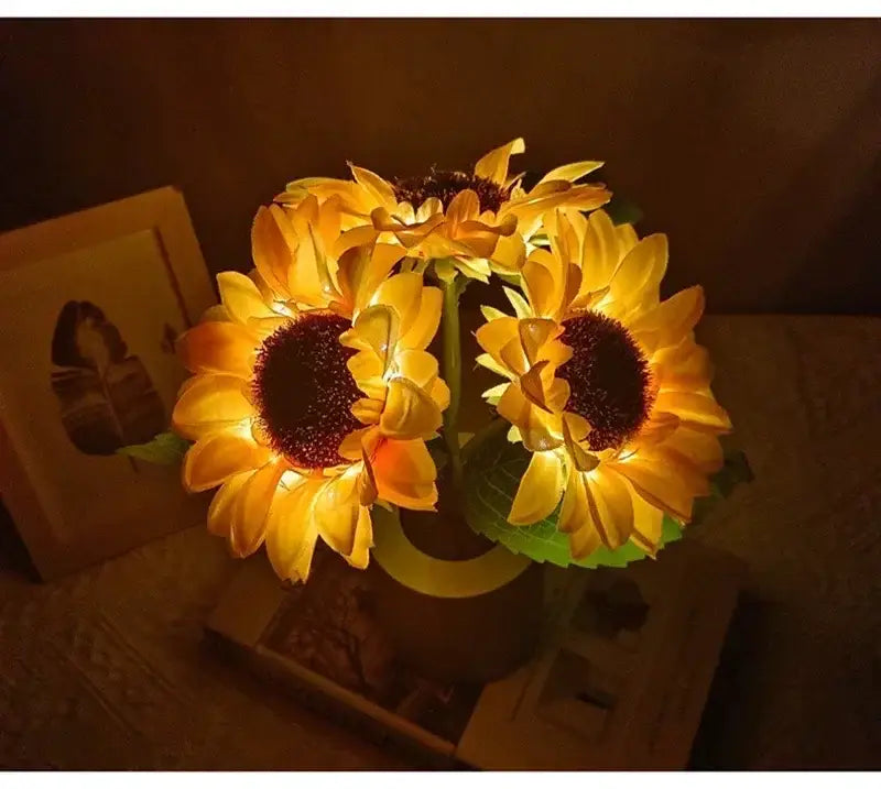 Sunflower yellow and blue led night light bedroom decor