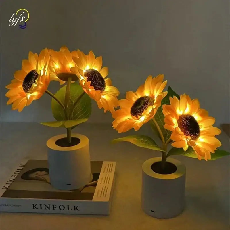 Sunflower yellow and blue led night light bedroom decor