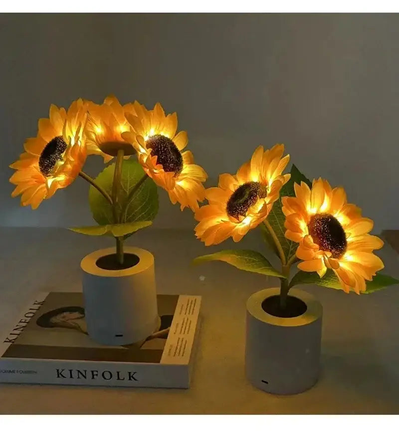 Sunflower yellow and blue led night light bedroom decor
