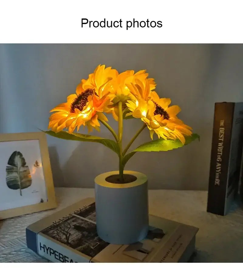 Sunflower yellow and blue led night light bedroom decor