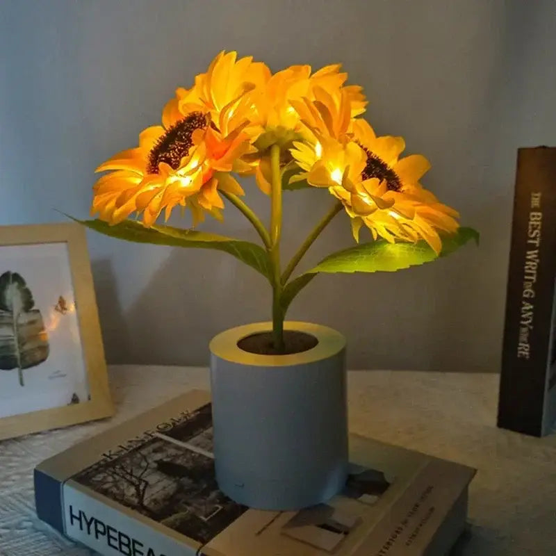 Sunflower yellow and blue led night light bedroom decor
