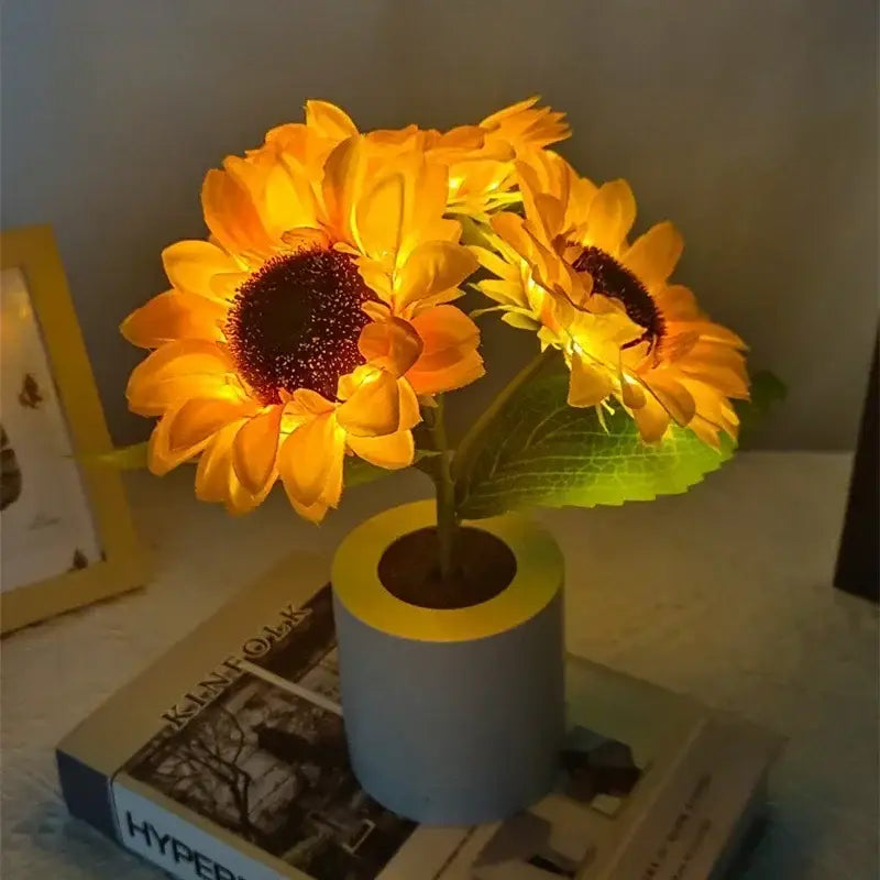 Sunflower yellow and blue led night light bedroom decor