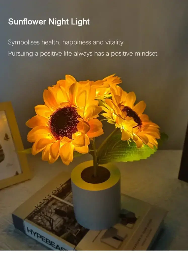 Sunflower yellow and blue led night light bedroom decor