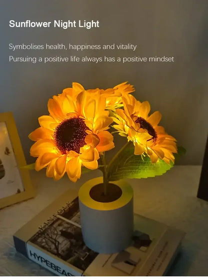 Sunflower yellow and blue led night light bedroom decor