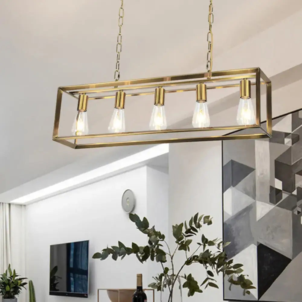 Industrial black & brass dining room rectangle island light