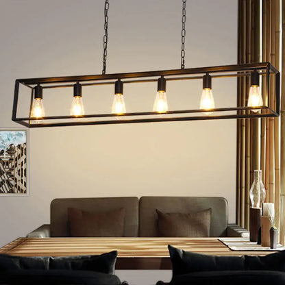 Industrial black & brass dining room rectangle island light