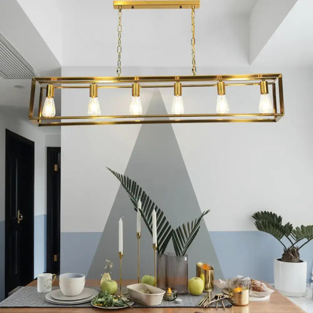 Industrial black & brass dining room rectangle island light