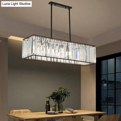 Traditional black metal and clear crystal island pendant light dining room