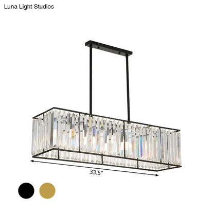 Traditional black metal and clear crystal island pendant light dining room