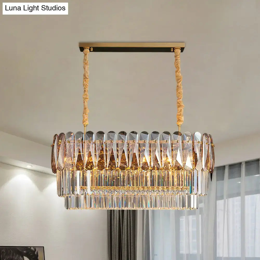 Contemporary amber & smoke gray crystal dining room pendant