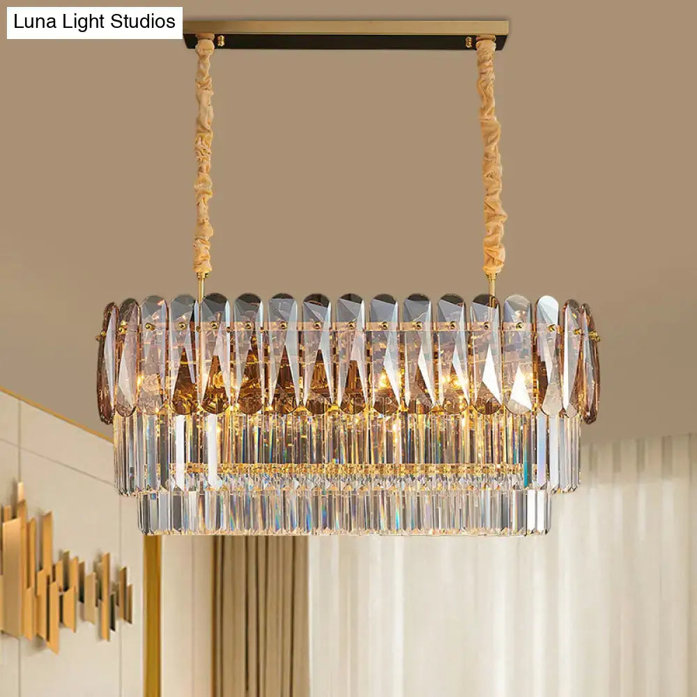 Contemporary amber & smoke gray crystal dining room pendant