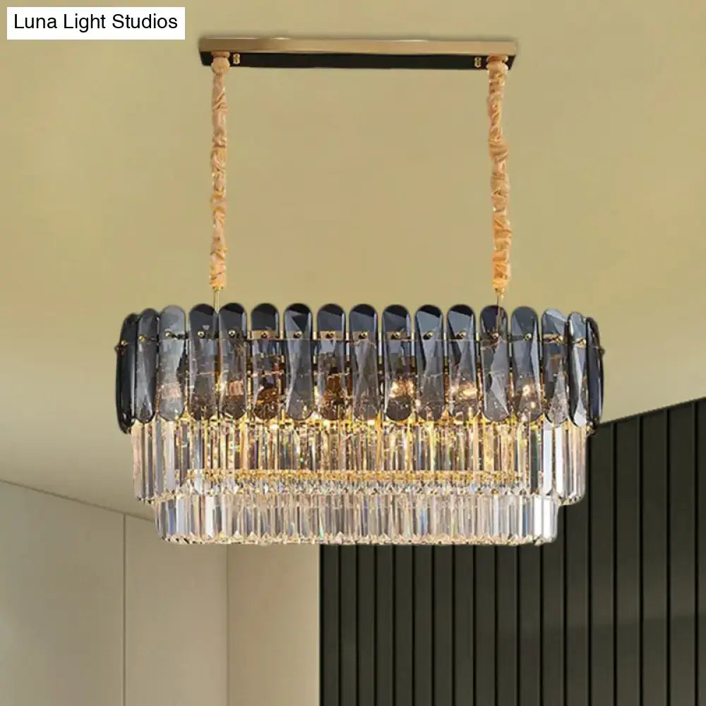Contemporary amber & smoke gray crystal dining room pendant