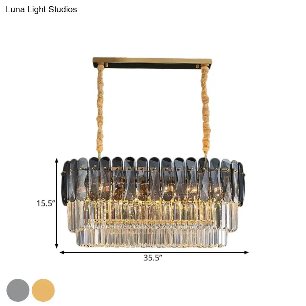 Contemporary amber & smoke gray crystal dining room pendant