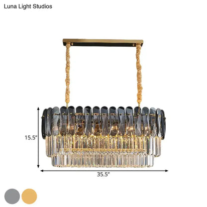 Contemporary amber & smoke gray crystal dining room pendant