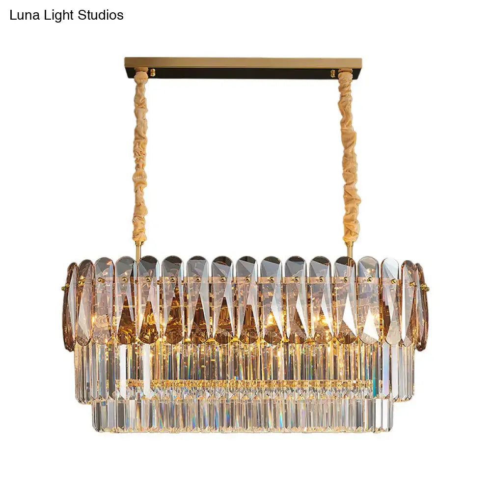 Contemporary amber & smoke gray crystal dining room pendant