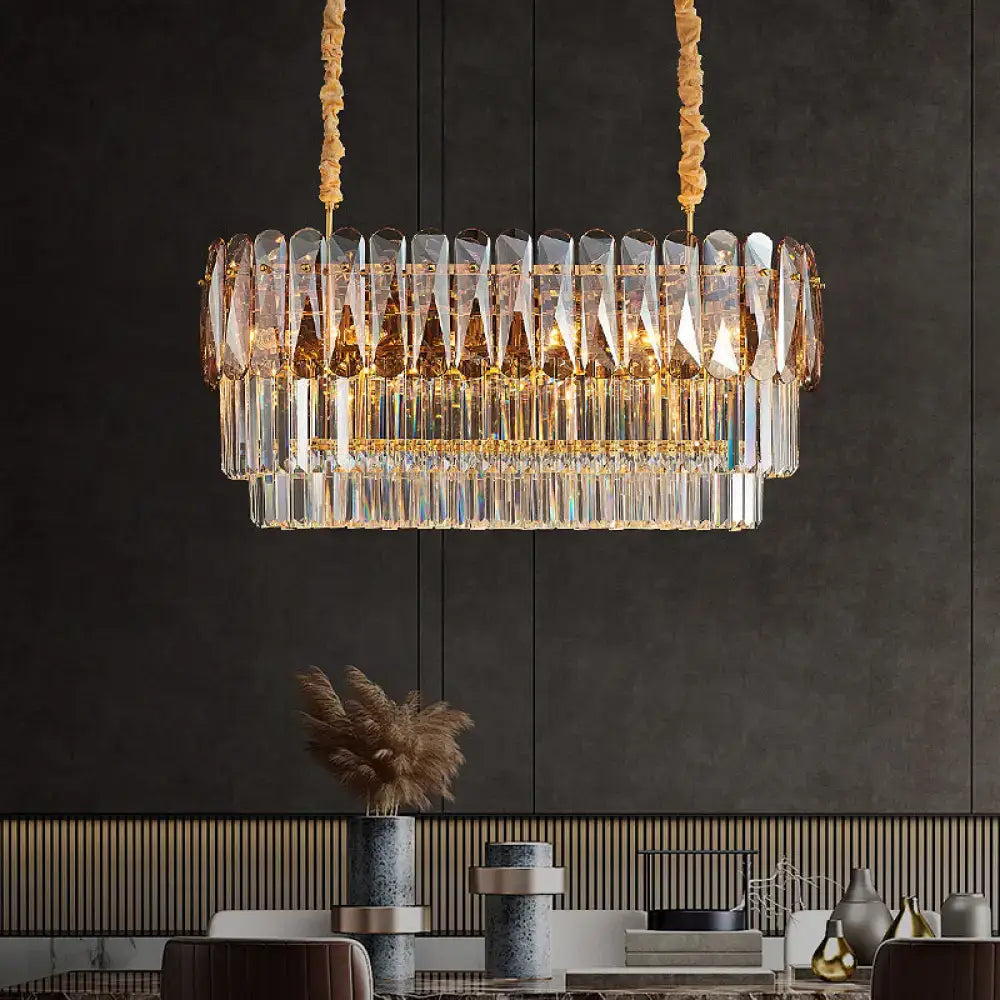 Contemporary amber & smoke gray crystal dining room pendant