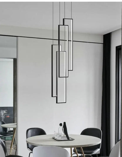 Modern black & gold luster rectangle led chandelier living room