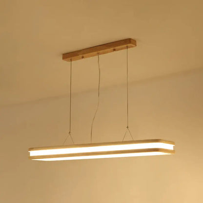 Modern wood rectangular led pendant light dining room warm white