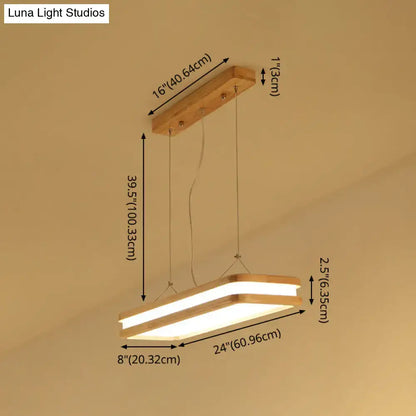 Modern wood rectangular led pendant light dining room warm white