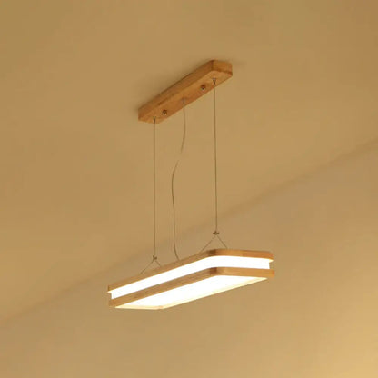 Modern wood rectangular led pendant light dining room warm white