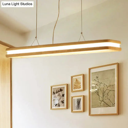 Modern wood rectangular led pendant light dining room warm white