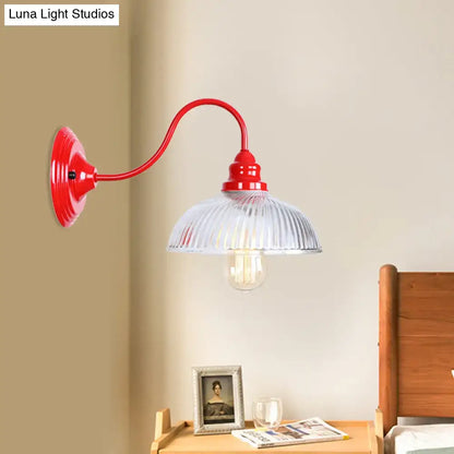 Vintage red ribbed glass wall sconce light – living room decor
