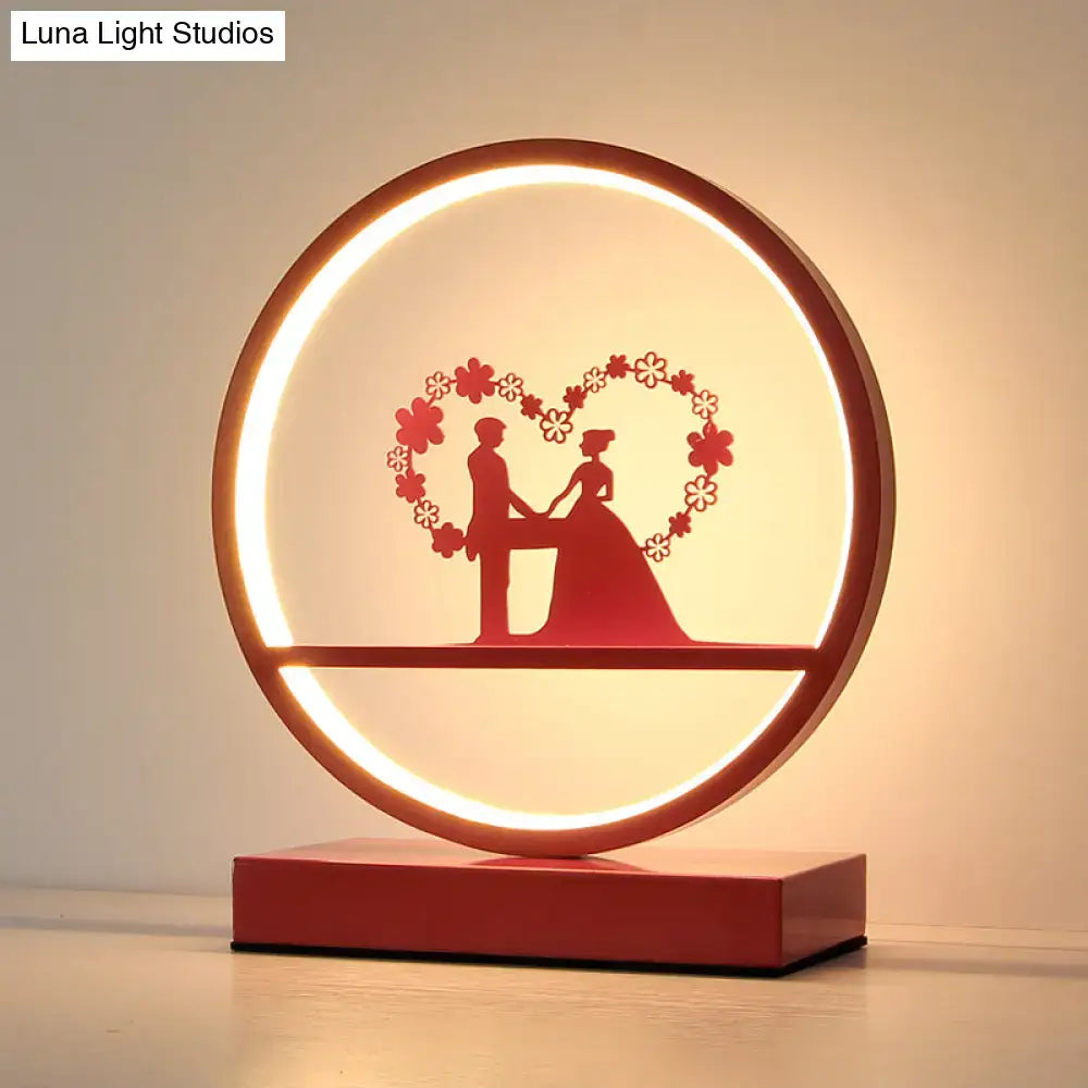 Romantic red loop night light bedroom couple silhouette lamp