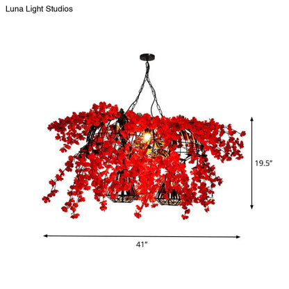 Industrial red flower suspension lamp dining room diamond cage