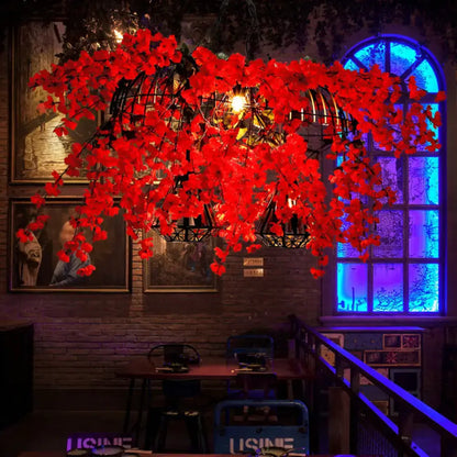 Industrial red flower suspension lamp dining room diamond cage