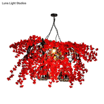Industrial red flower suspension lamp dining room diamond cage