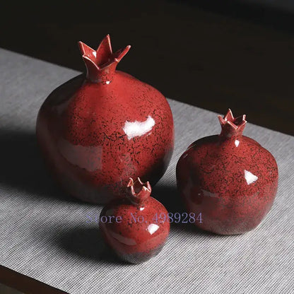 Modern red pomegranate ceramic vase set living room decor