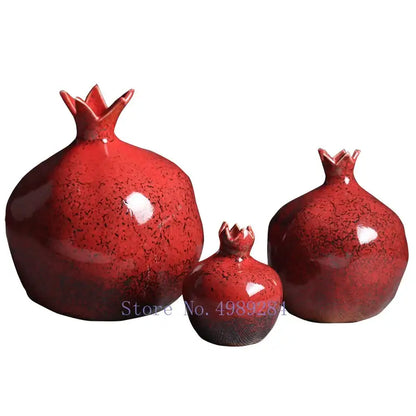 Modern red pomegranate ceramic vase set living room decor