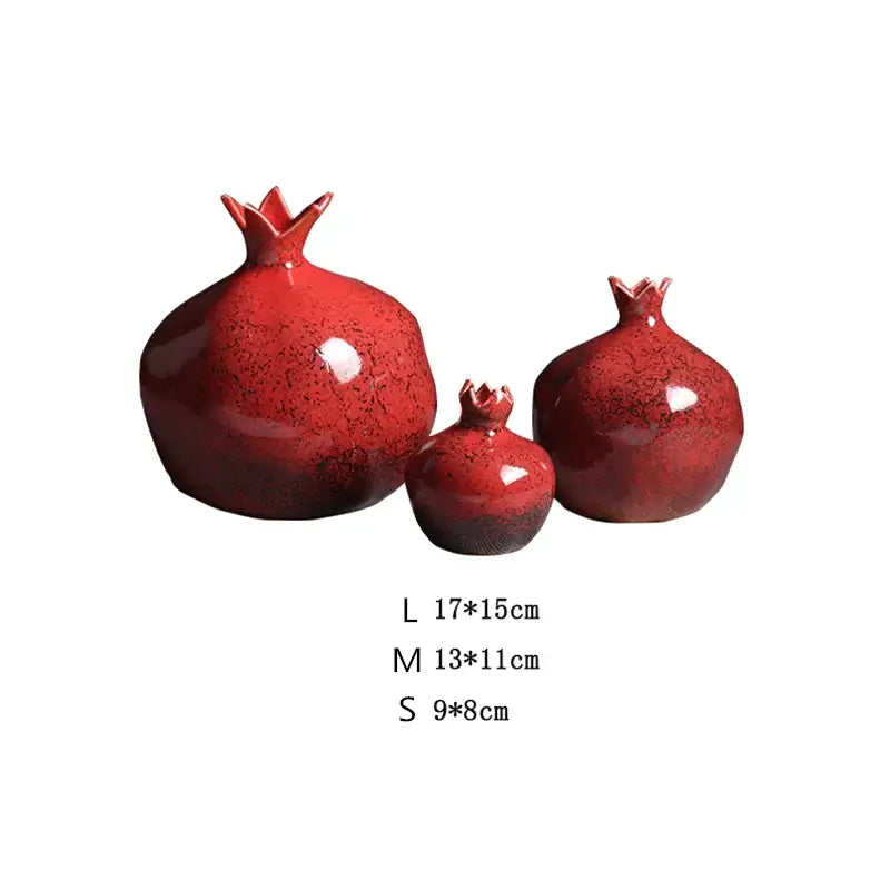 Modern red pomegranate ceramic vase set living room decor
