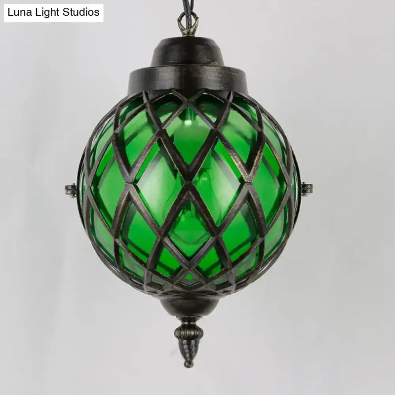 Moroccan green purple glass globe pendant light – dining room