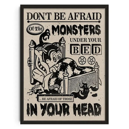 Retro abstract canvas black cat face poster – living room wall art
