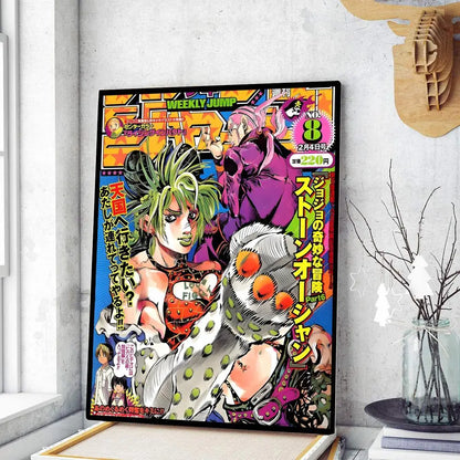 Retro jojo’s bizarre adventure framed art 5 piece bedroom poster set