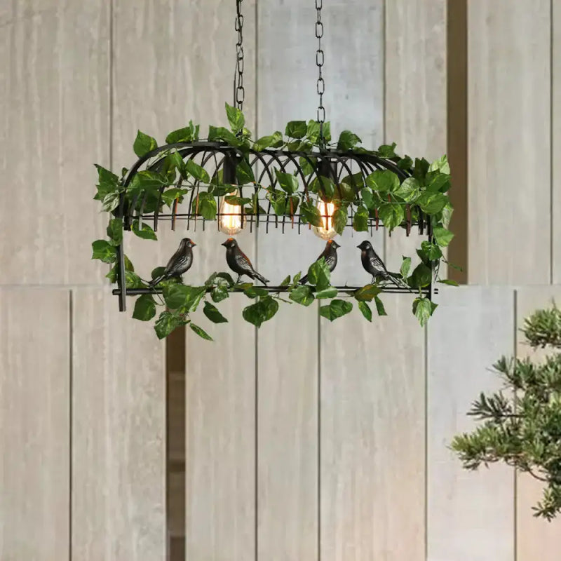 Retro birdcage island light fixture kitchen ivy chandelier black