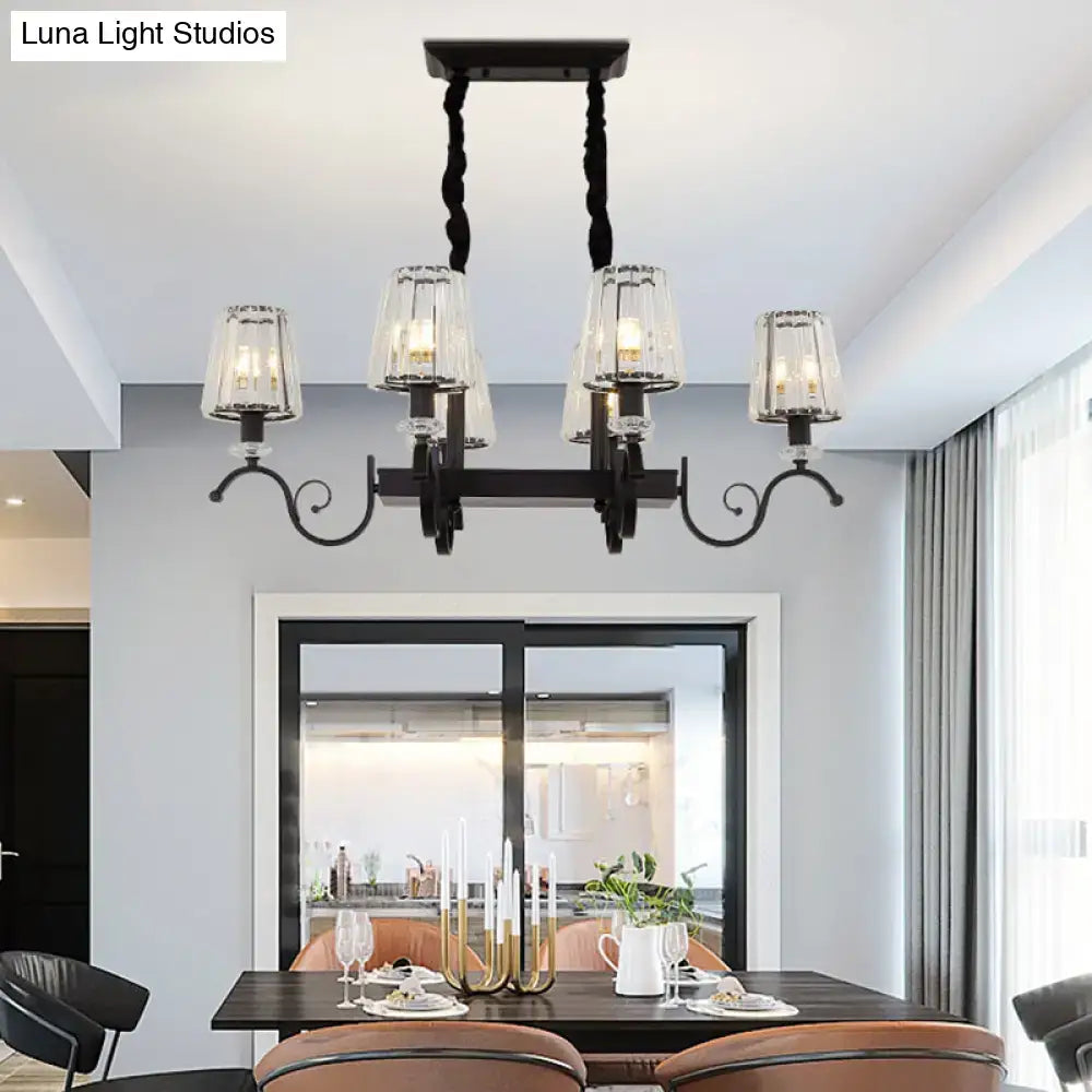 Retro black crystal pendant light dining room iron chandelier