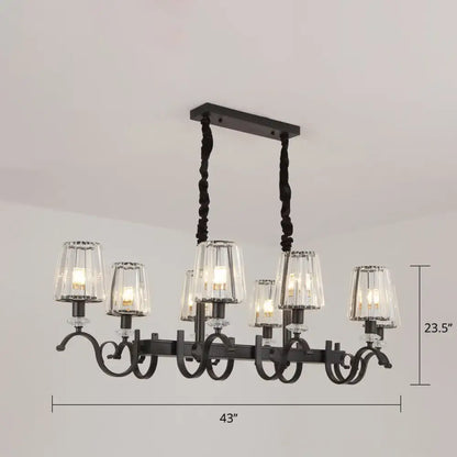 Retro black crystal pendant light dining room iron chandelier