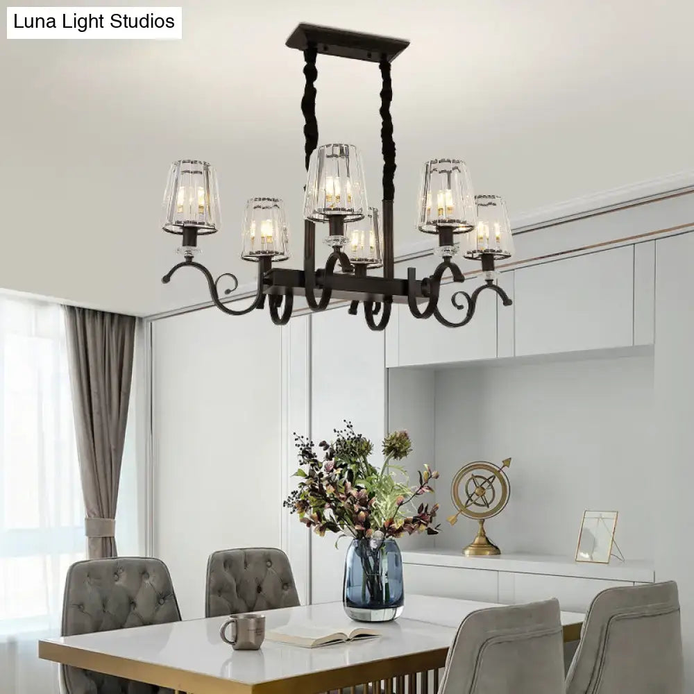 Retro black crystal pendant light dining room iron chandelier