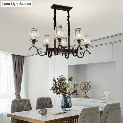 Retro black crystal pendant light dining room iron chandelier