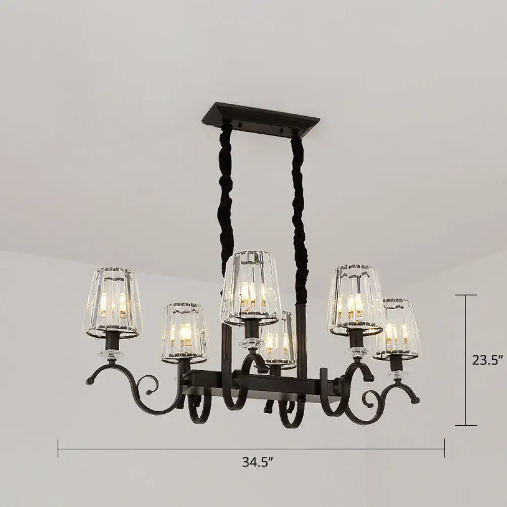 Retro black crystal pendant light dining room iron chandelier