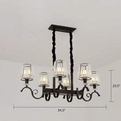 Retro black crystal pendant light dining room iron chandelier