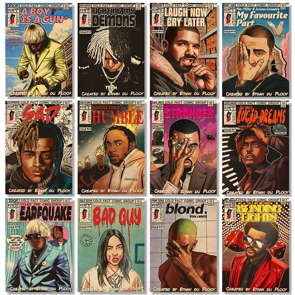 Retro comic hip hop singer canvas prints bedroom wall art