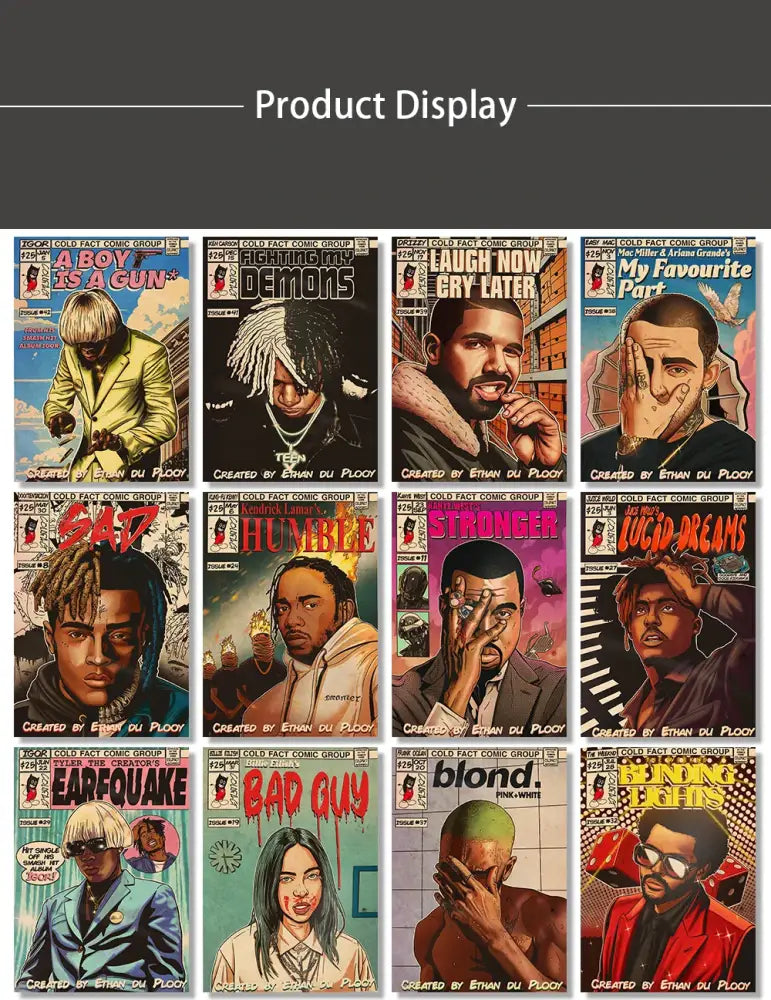 Retro comic hip hop singer canvas prints bedroom wall art