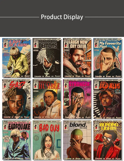 Retro comic hip hop singer canvas prints bedroom wall art